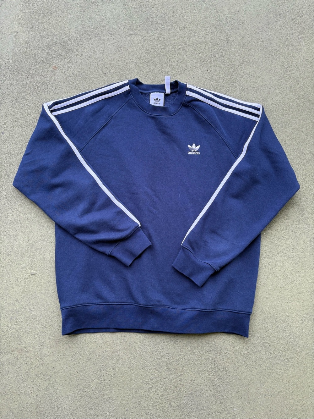 adidas Navy Crewneck Sweatshirt with White Stripe Accents
